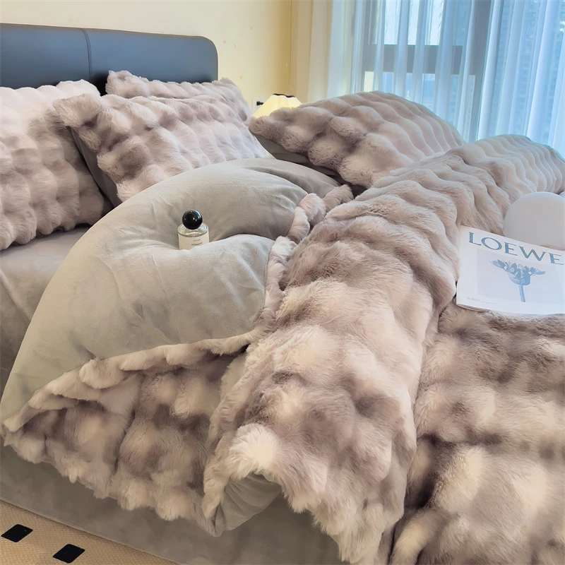 冬季加厚牛奶绒床上四件套珊瑚兔毛绒双面加绒床单被套法兰绒床品
