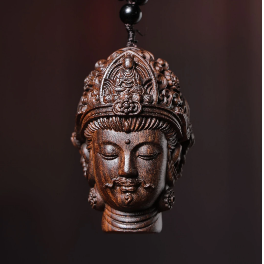 佛首观音 正区达拉杆精工版本木雕挂件手把件把玩件