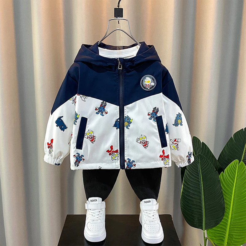 奥特曼衣服男童外套春秋款2024新款运动男孩连帽风衣儿童冲锋衣潮