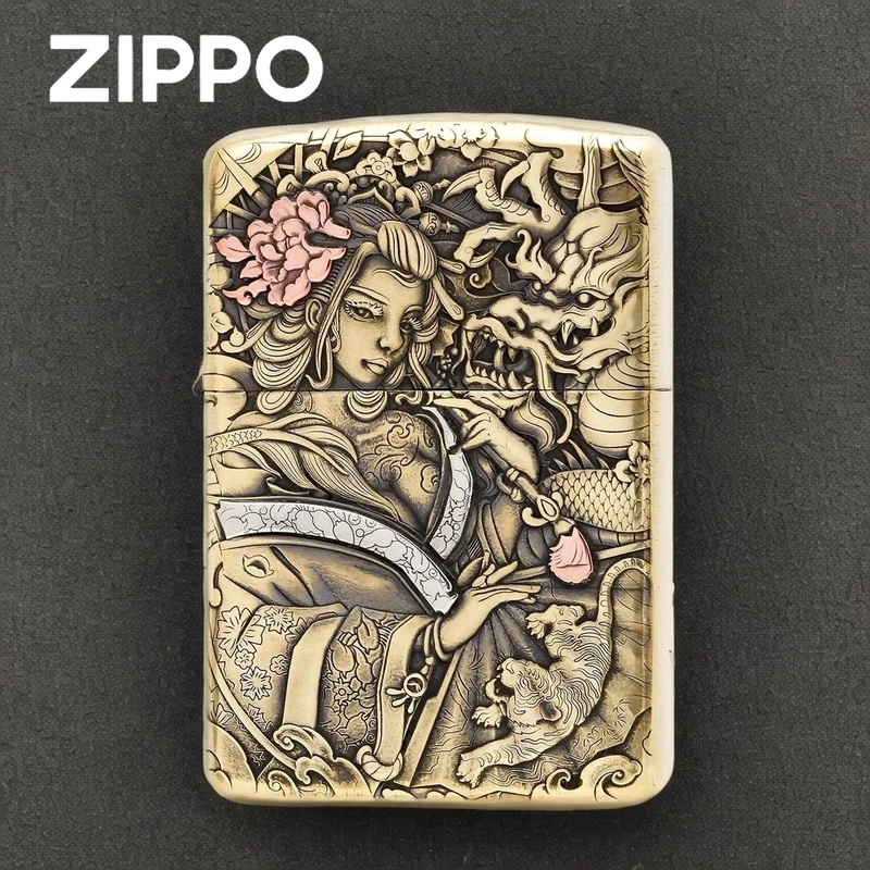 ZIPPO正品打火机/【洛神】立体雕刻紫铜镶嵌男士防风DY9912GQ【阿明1
