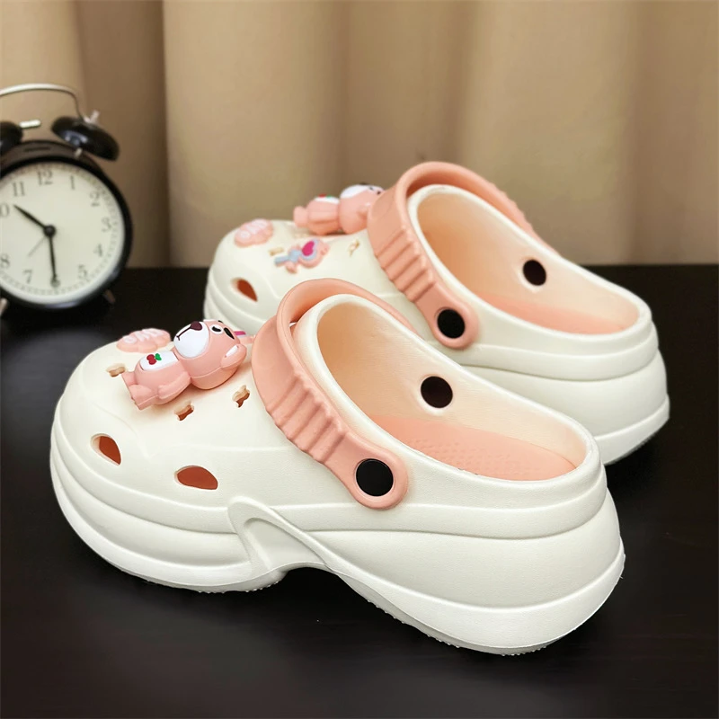 厚底增高EVA洞洞鞋女夏季时尚小熊超软百搭防滑凉拖鞋包头沙滩鞋