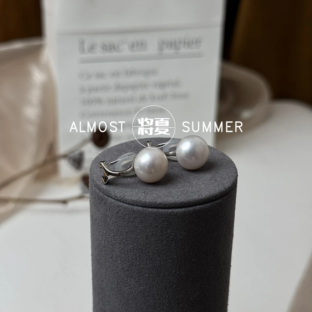 925银耳饰 【白珠耳夹】将夏-百搭11-12mm久戴不疼耳夹
