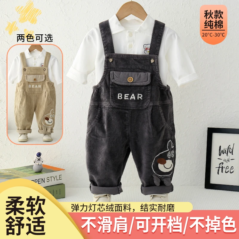 0-4岁秋款维尼熊耐磨婴儿儿童开档灯芯绒背带裤