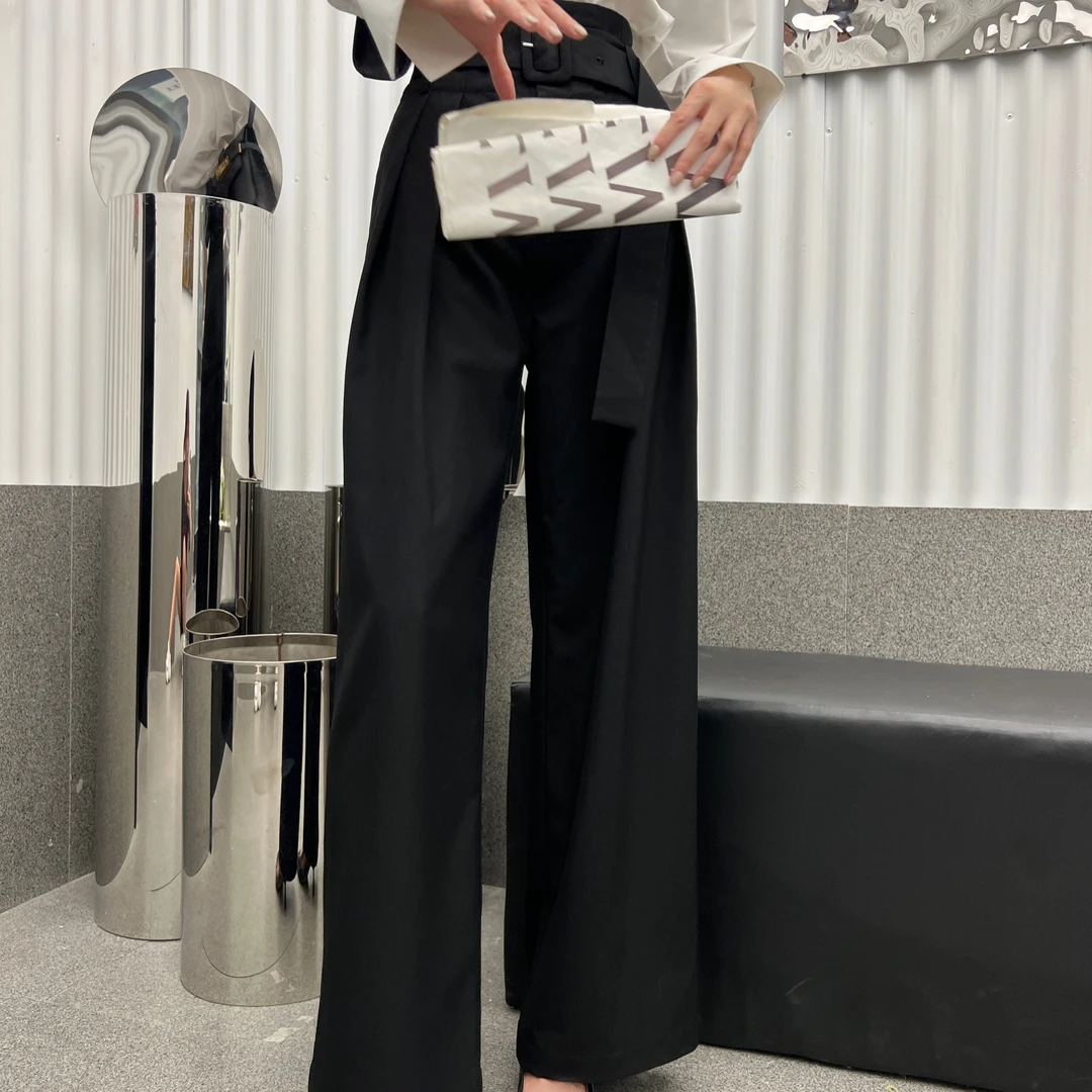 THERHC自制高腰系带阔腿裤长裤宽松裤子垂感潮流百搭西装裤港风