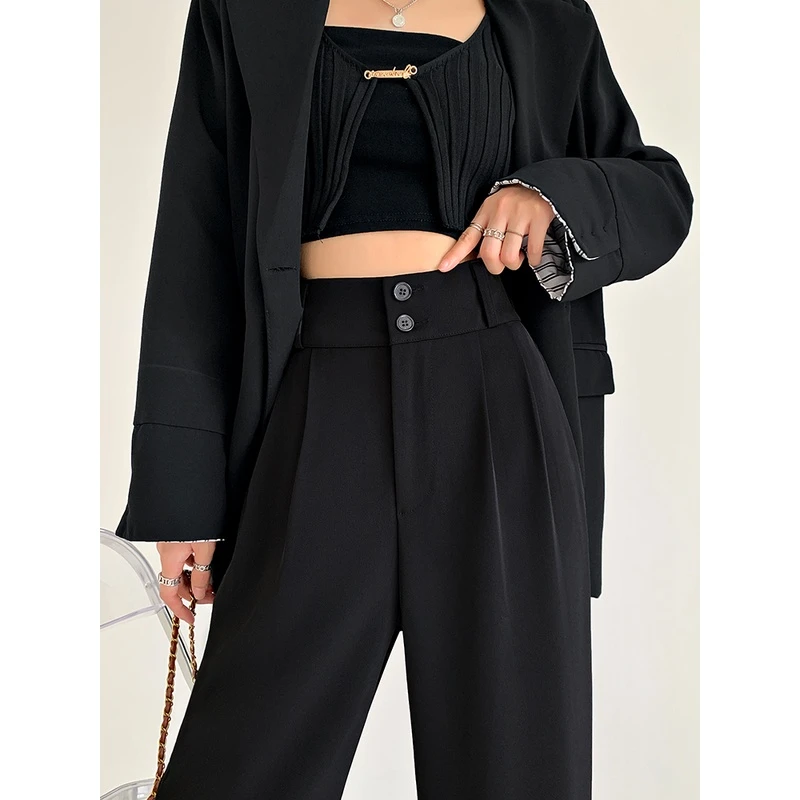 黑色阔腿裤女2025新款春秋高腰西装裤大码宽松拖地直筒裤垂感裤子