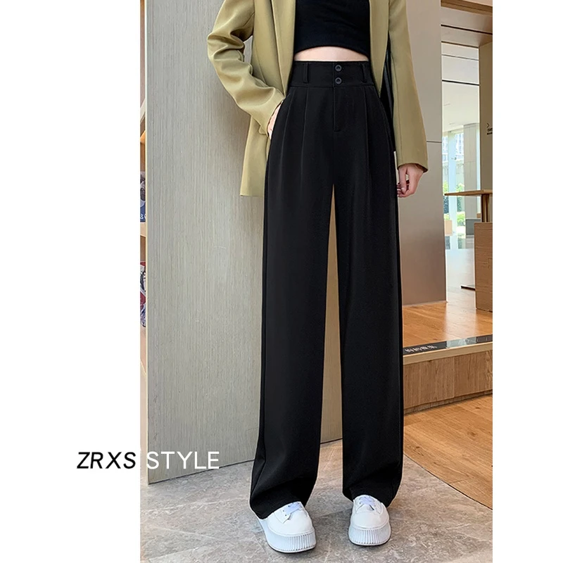 西装裤女春秋2025新款春季垂感显瘦拖地休闲宽松直筒裤黑色阔腿裤