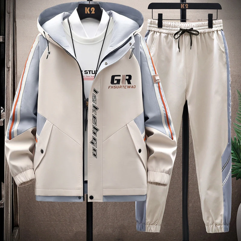 【专柜轻奢套装】秋冬季男士连帽夹克套装休闲运动两件套加绒加厚