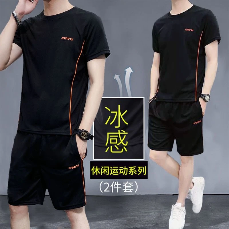 夏季新款休闲运动男士套装青年韩版潮流圆领短袖短裤两件套运动服