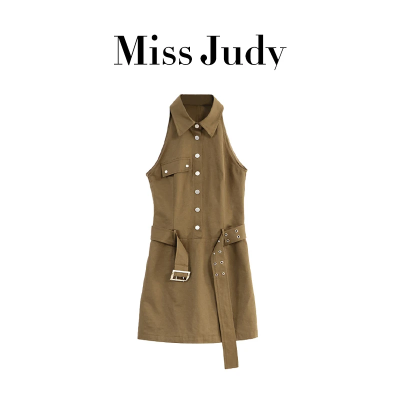 Miss Judy一秒入夏孙千同款复古工装修身背心连衣裙减龄气质短裙