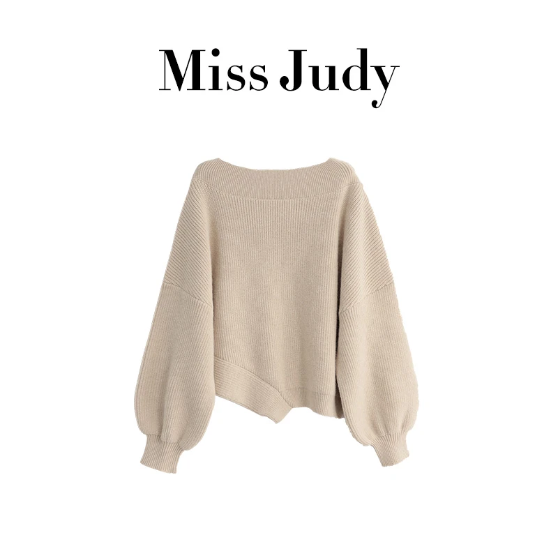 Miss Judy赵露思宽松慵懒风时尚套头毛衣中长款百搭针织上衣5421