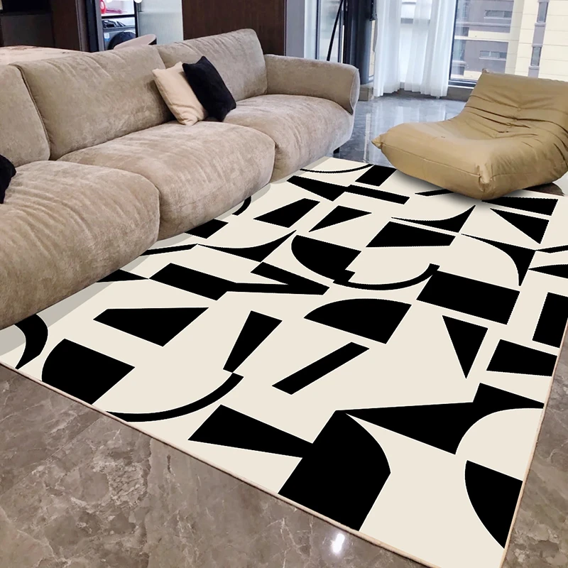 轻奢黑色极简地毯现代风高级感侘寂客厅沙发茶几垫耐脏抽象床边毯