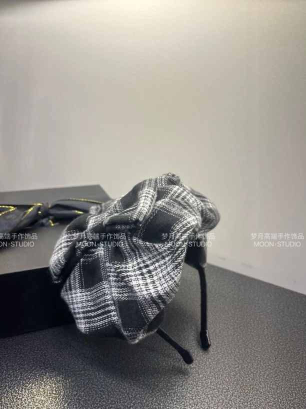 [梦月] 格纹发帽发箍高颅顶精致复古高级轻奢高端发箍发饰