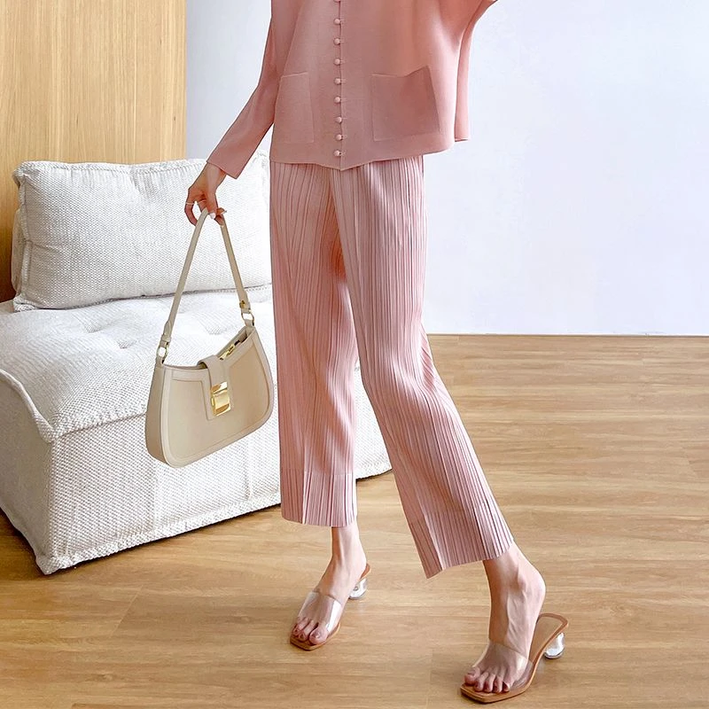 三宅褶皱裤女小脚高腰均码小红书2024春夏后妈裙网红洋气炸街女装