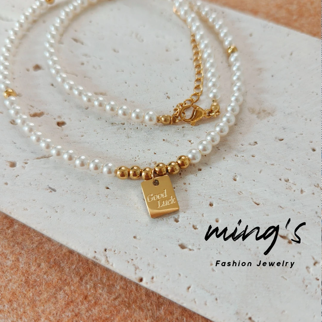 合金吊坠 幸运许愿牌LUCK施家珍珠项链配饰新款锁骨链女项链小众