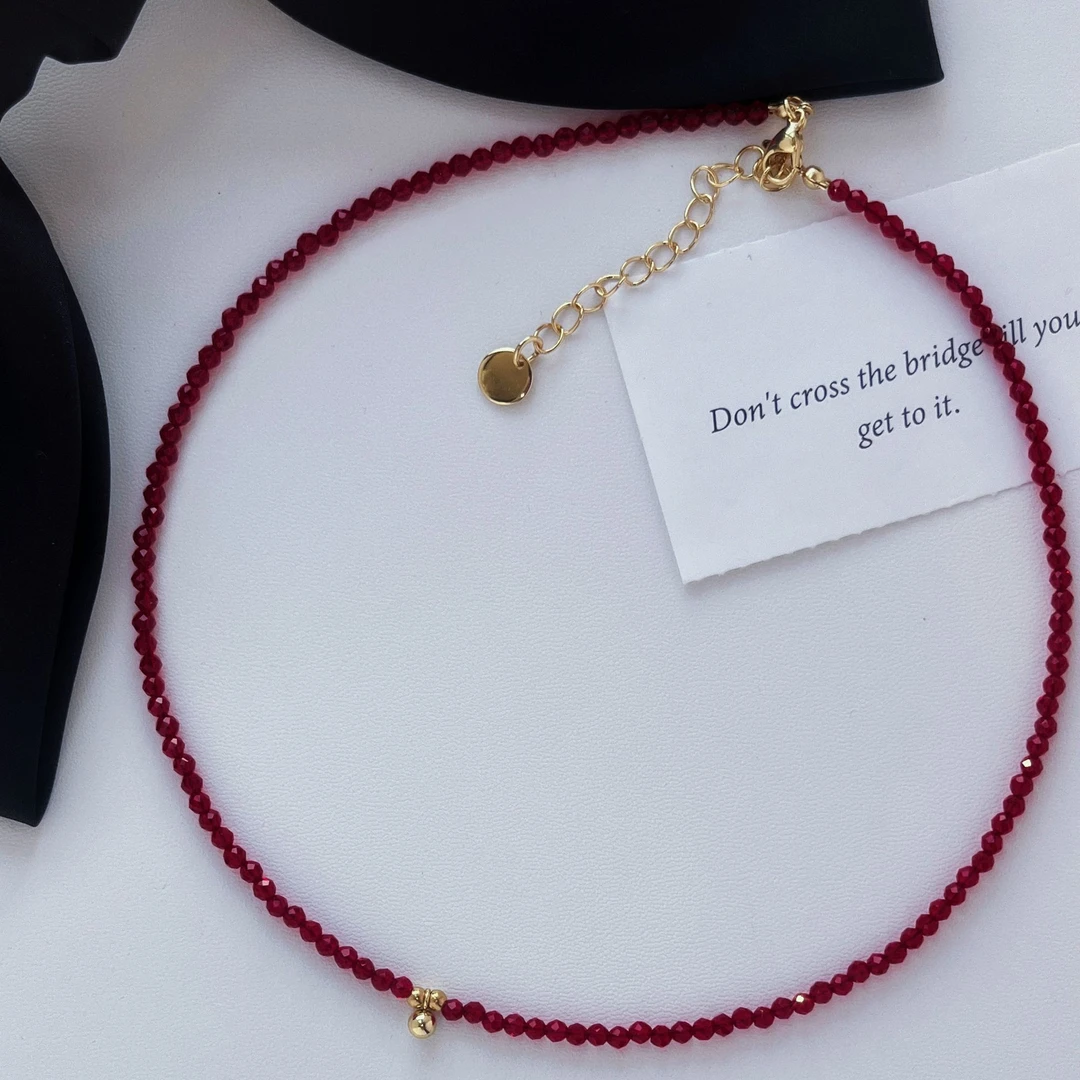 【小金珠红玫瑰】红色晶晶石手工气质项链新春款百搭叠戴国风链子