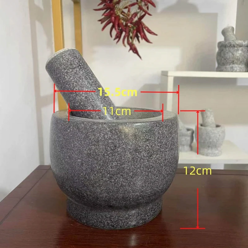 【碗型 抛光青石臼】手工家用老式蒜罐捣蒜器蒜臼子青石石头带盖子