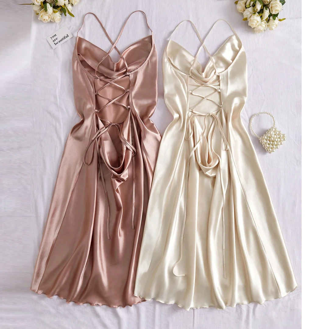 D045【可爱的御姐】性感荡领睡衣家居服睡裙大码露PP连衣裙