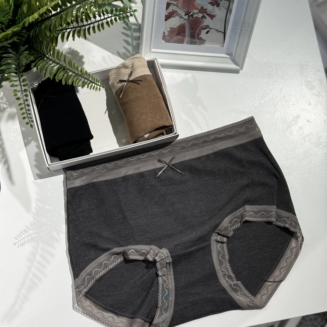 丸子家【绒白季节】秋冬加厚中高腰舒适女士三角内裤短裤3条装