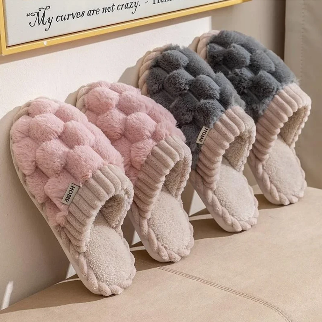 毛绒棉拖鞋pvc毛毛拖保暖时尚简约亲肤舒适室外耐磨厚实绒毛新款