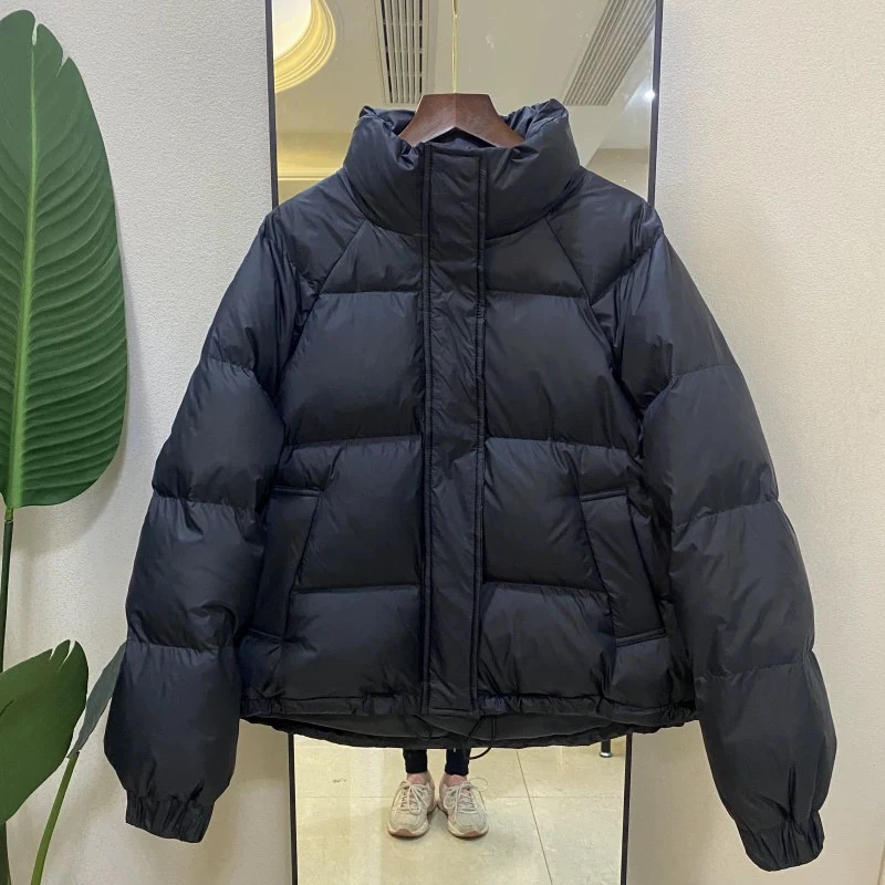 珠光面包服90白鸭绒短款立领黑色保暖宽松羽绒服休闲时尚冬季女士