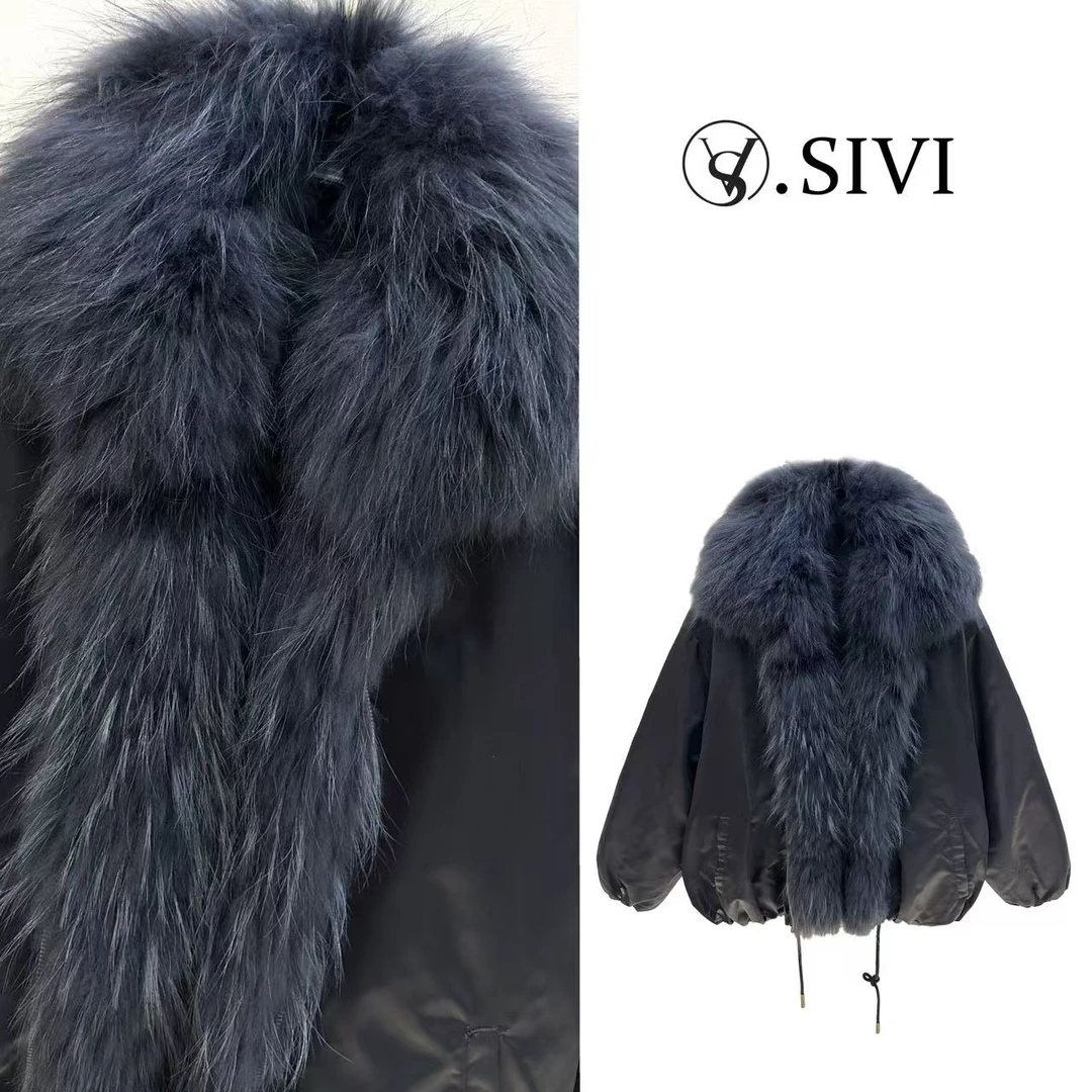 熙薇【十指紧扣】冬季国标90白鸭绒皮草羽绒服外套F7362