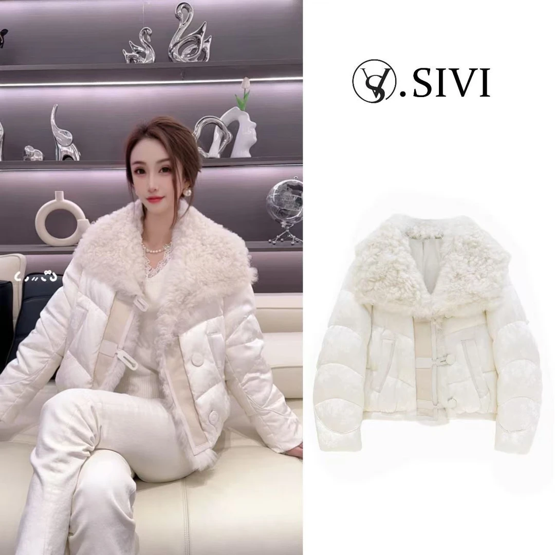 熙薇【雪舞轻扬】冬季国标90白鸭绒羊毛羽绒服外套F7256