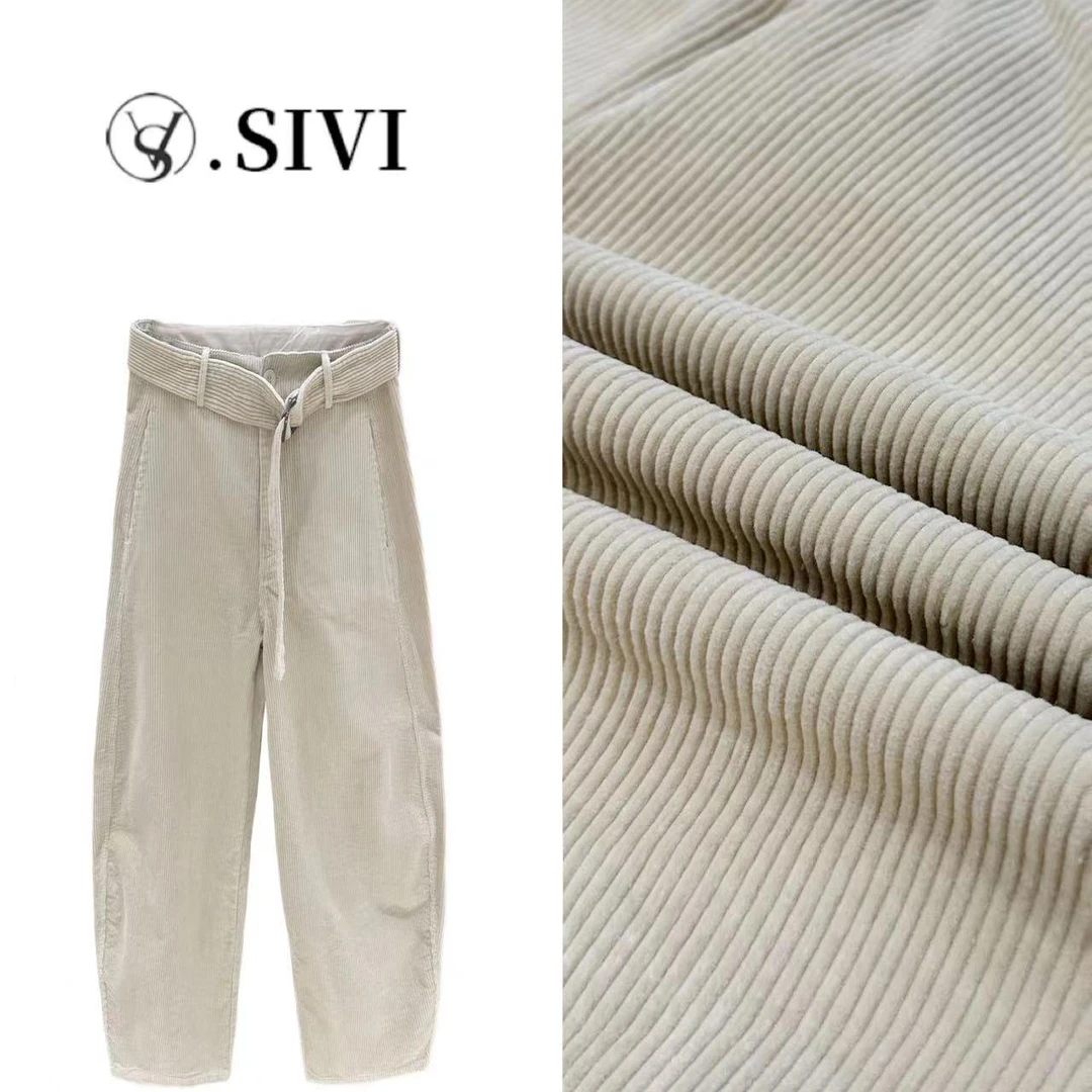 熙薇灯芯绒弯刀裤【糯米糍】2024早秋新款时尚百搭休闲裤F6408