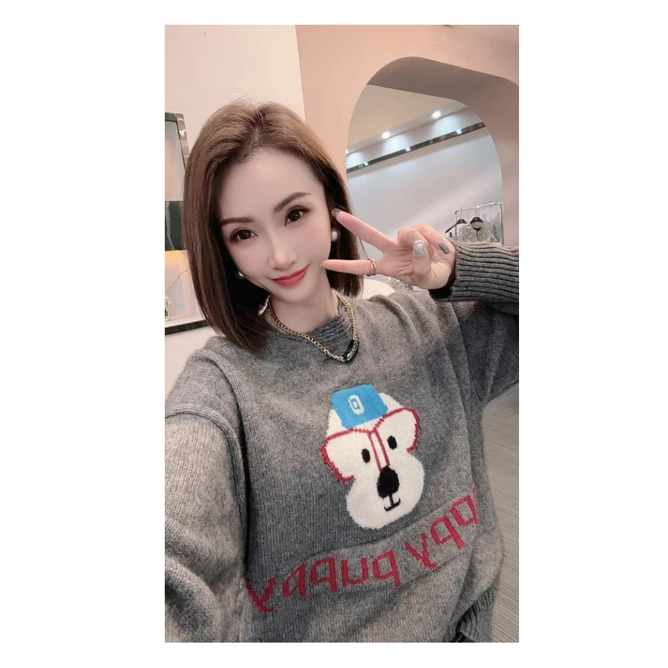 熙薇慵懒感毛衣【狗狗博士】秋冬新款休闲上衣F6988