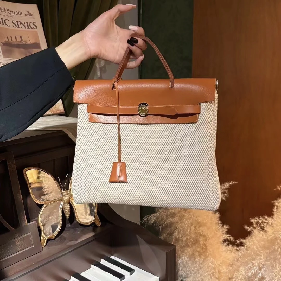 95新 Hermes/爱马仕 中古 herbag双肩包 米棕+黑色替换袋