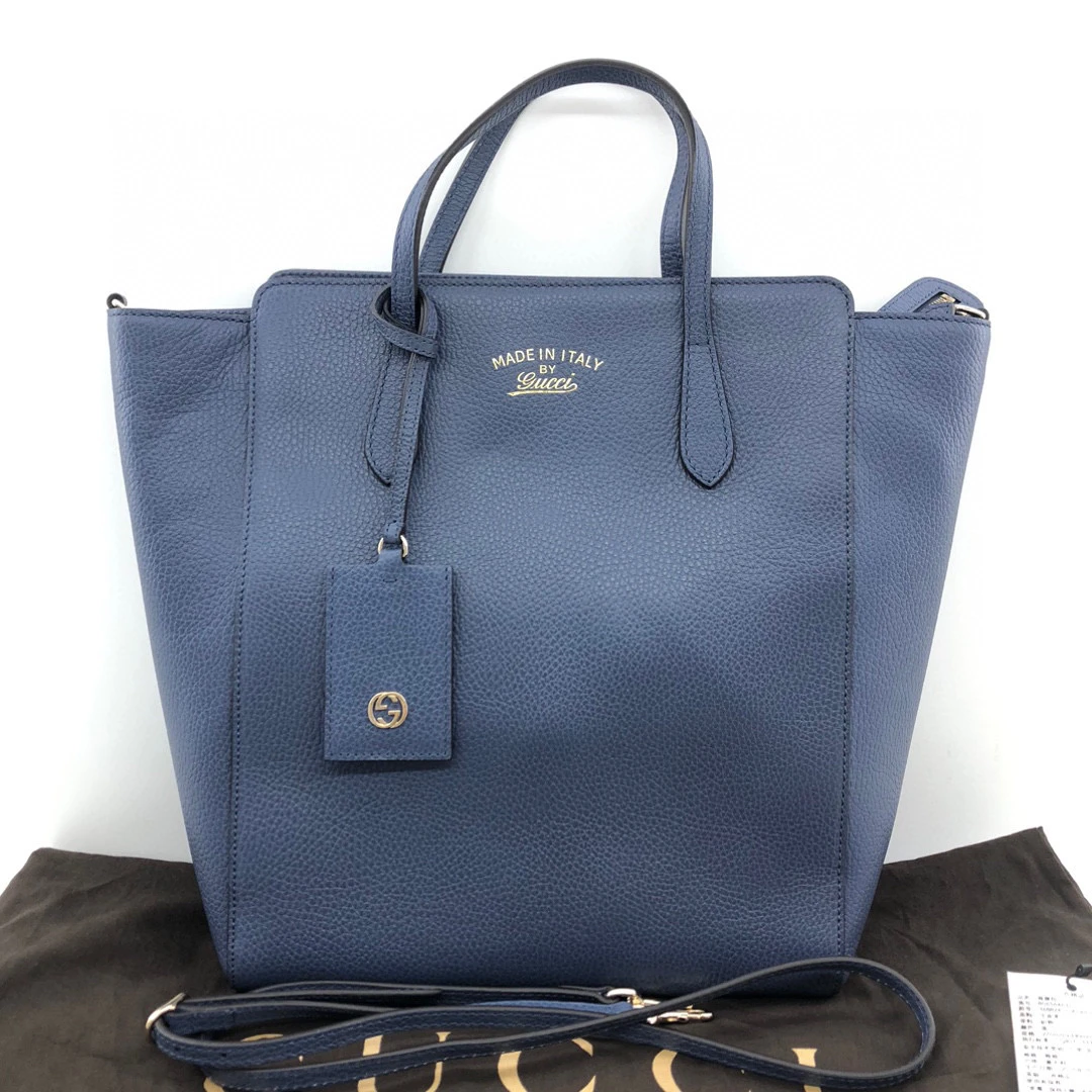 95新 GUCCI/古驰 98新/全皮蓝色购物袋手提单肩斜挎包/公价15800