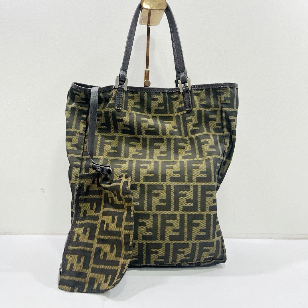 95新 FENDI/芬迪 双F logo帆布子母手提包/公价11800