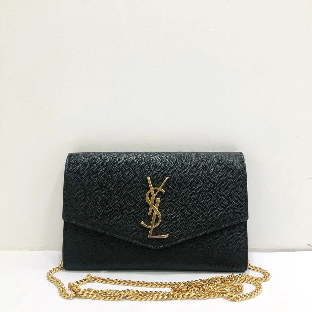 95新 YSL/圣罗兰 全皮黑金UPTOWN 信封链条包/公价15800