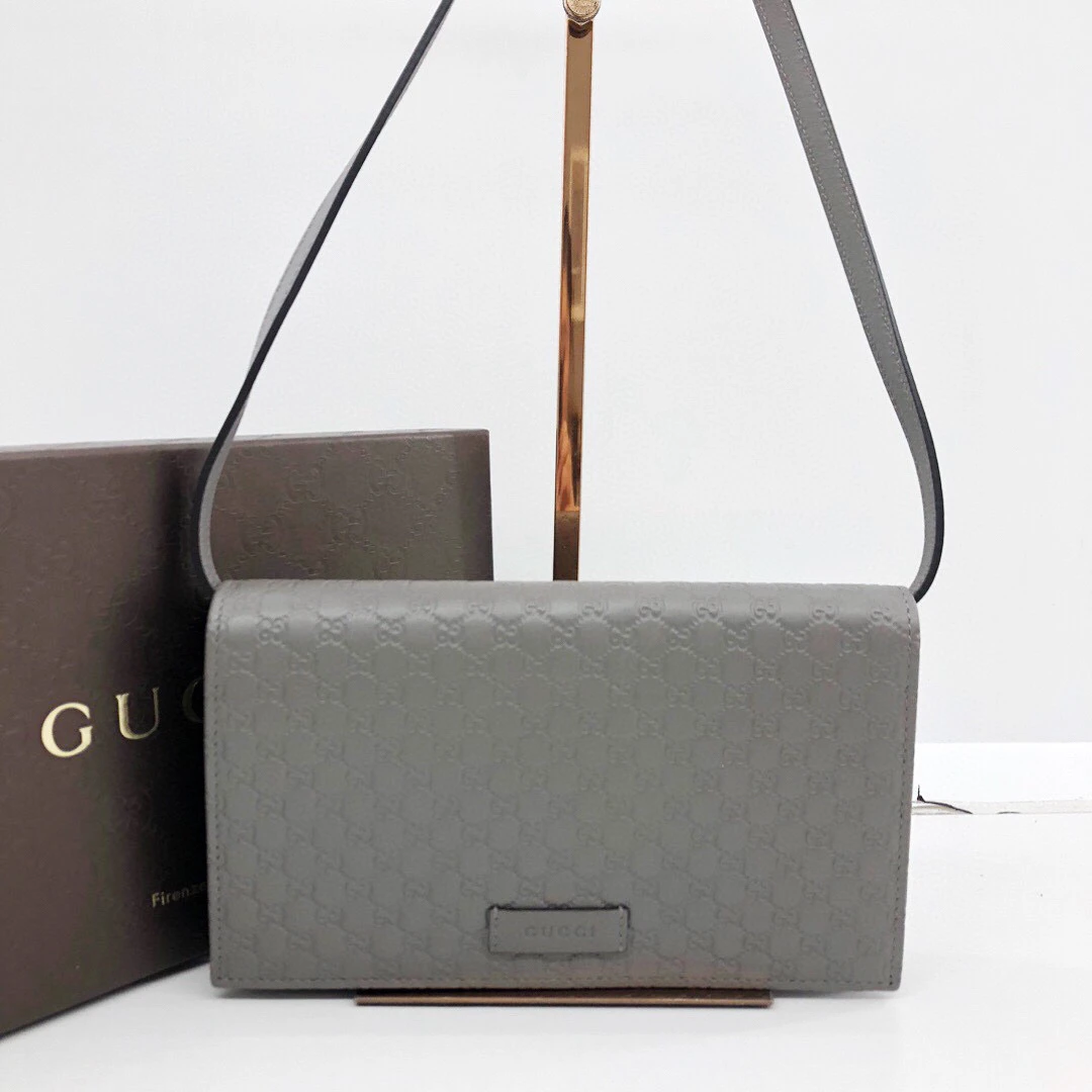 95新 GUCCI/古驰 98新/灰色全皮双G压花woc单肩斜挎包/公价8800
