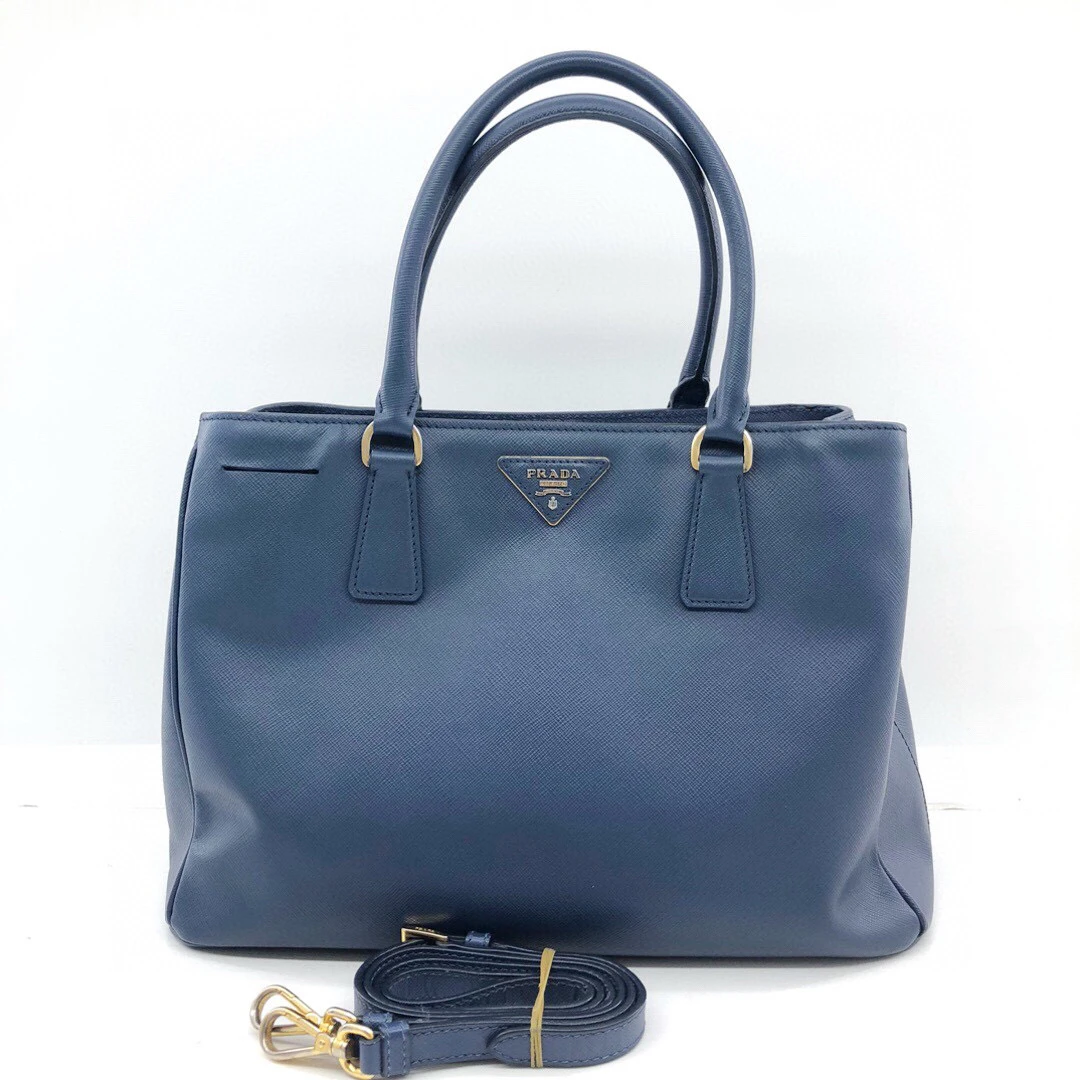 95新 Prada/普拉达 97新/深蓝色全皮十字纹中号杀手包/公价19800