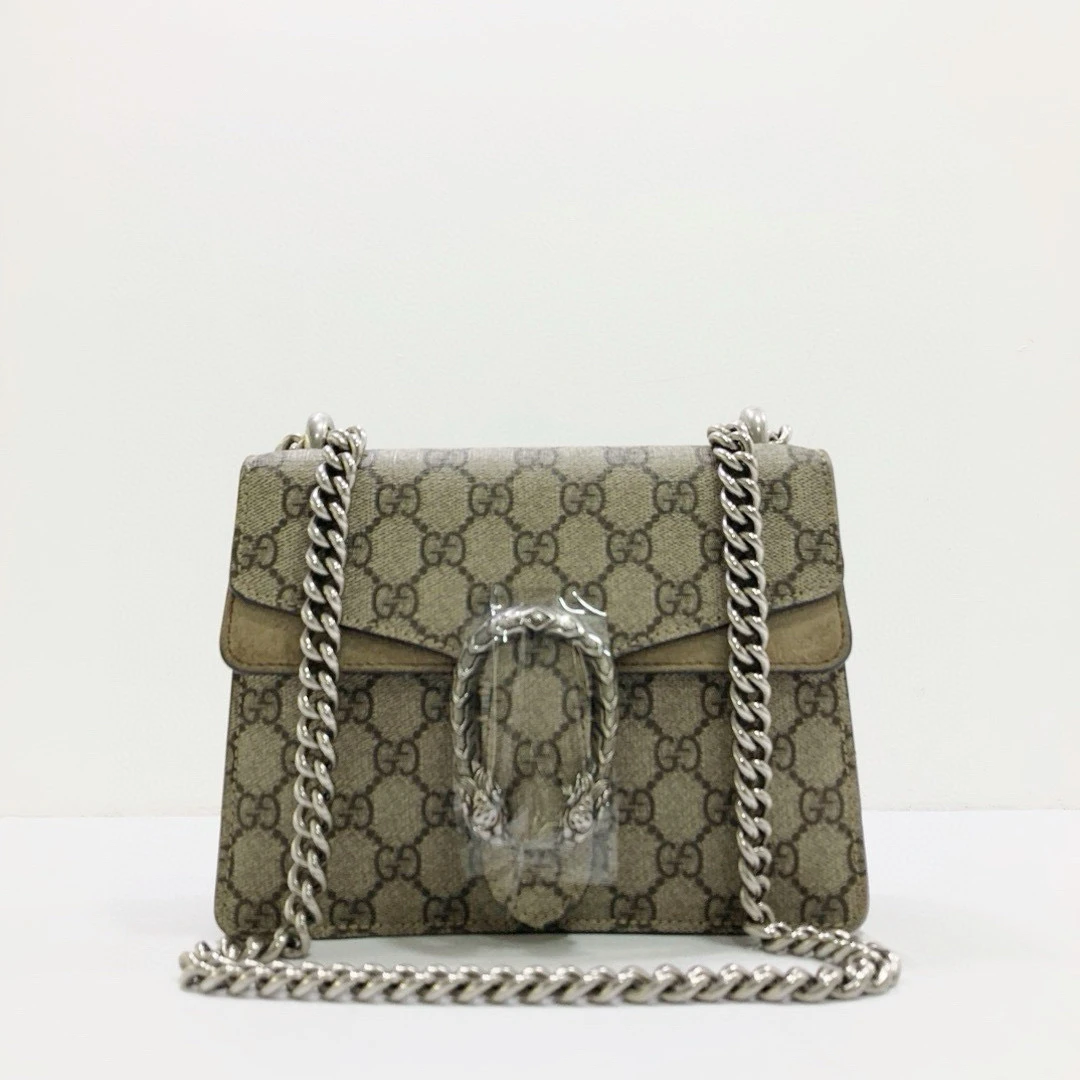 95新 GUCCI/古驰 老花卡其色眼睛竖版酒神链条包/公价19500