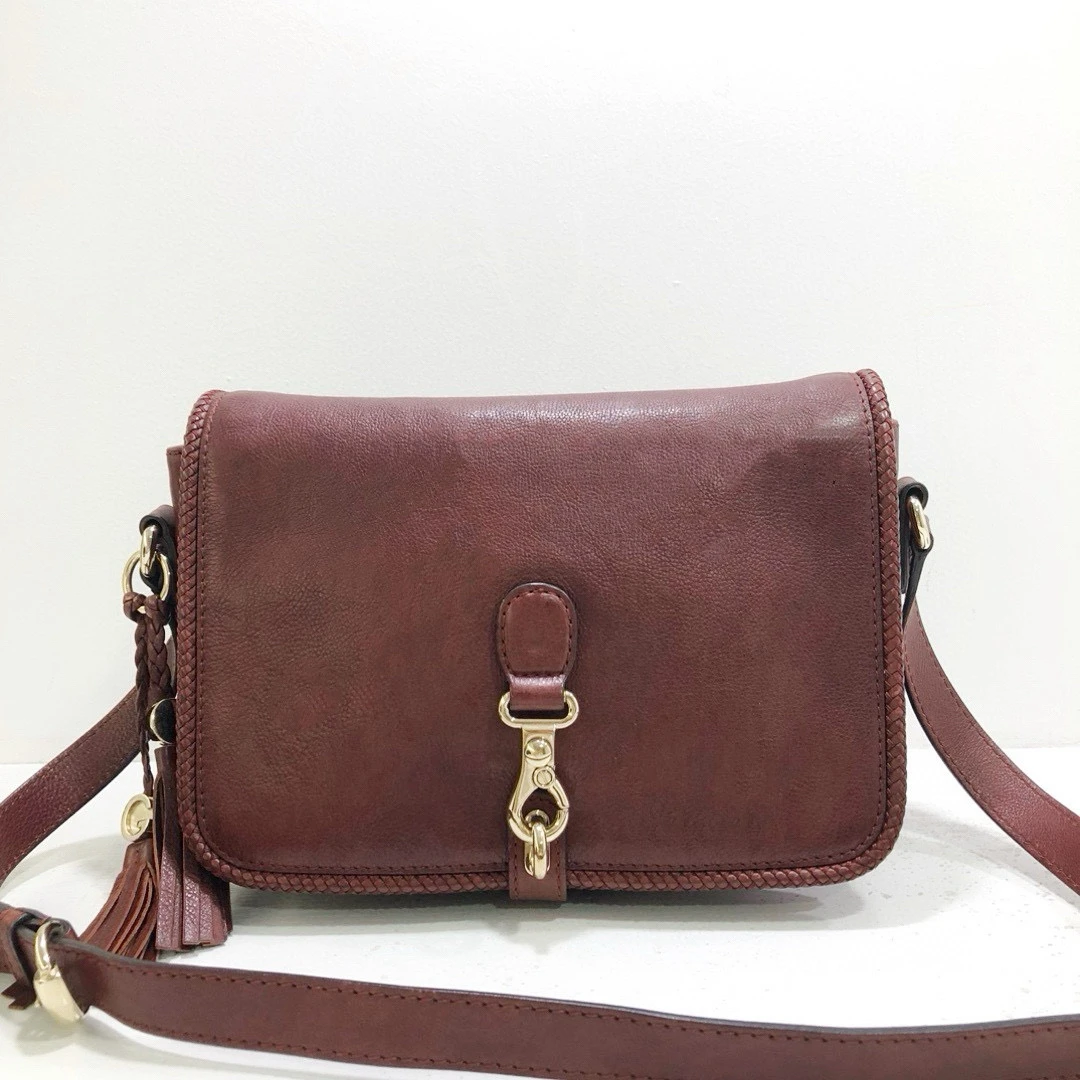 95新 GUCCI/古驰 全皮棕红色流苏单肩斜挎包/公价13800