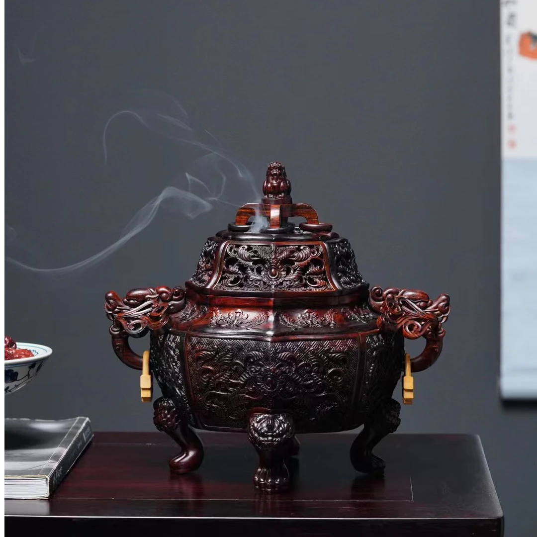 【木虫臻品】奢侈品大红酸枝貔貅大香炉熏香炉高端红木家居必备摆件