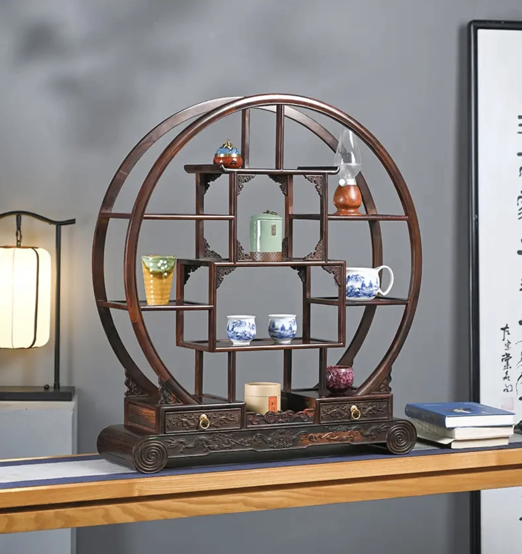 【木虫臻品】奢侈品大红酸枝交趾黄檀双抽卷书高端博古架80/20/86