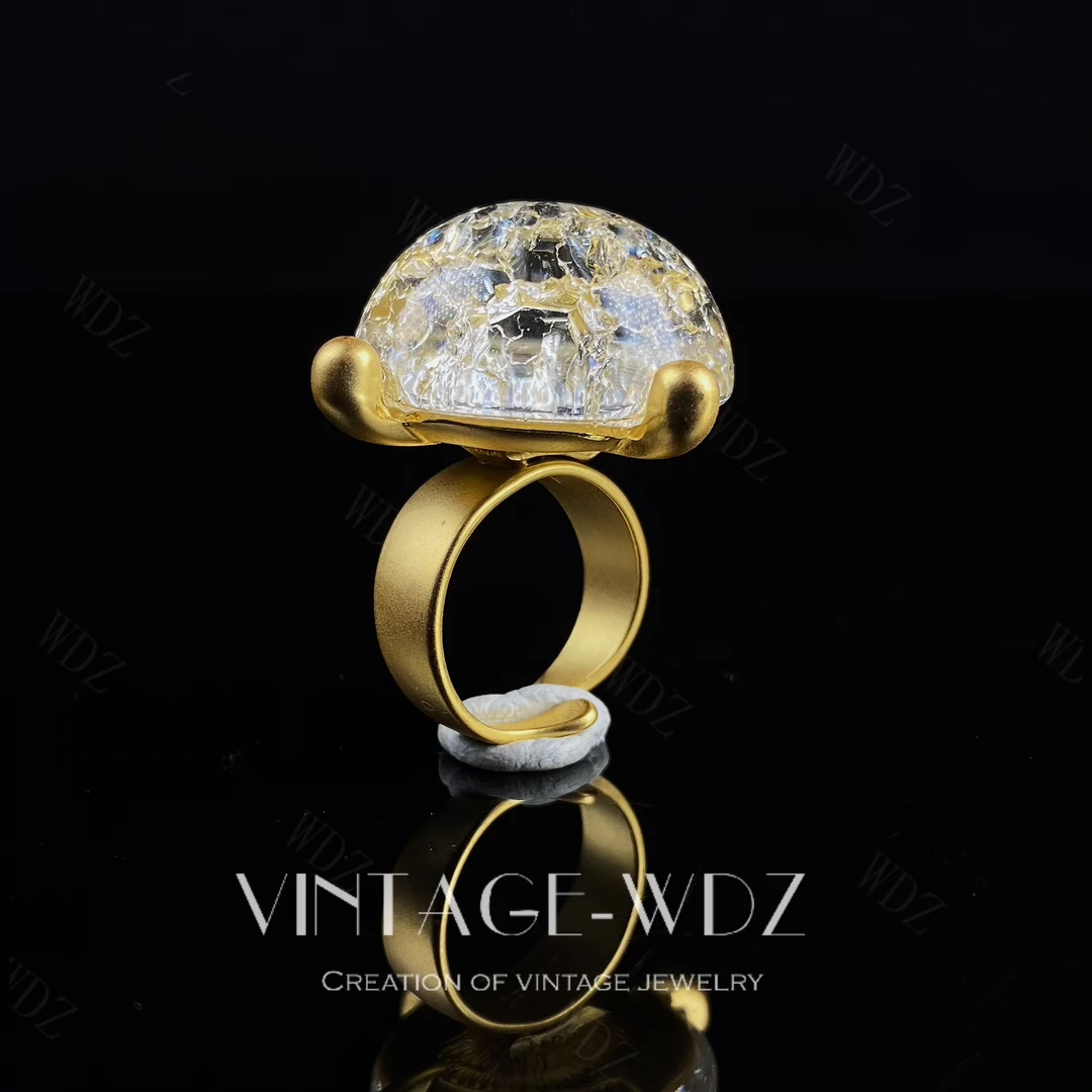 铜合金戒指 爆裂石--中古vintage复古首饰饰品轻奢金色气质素款女