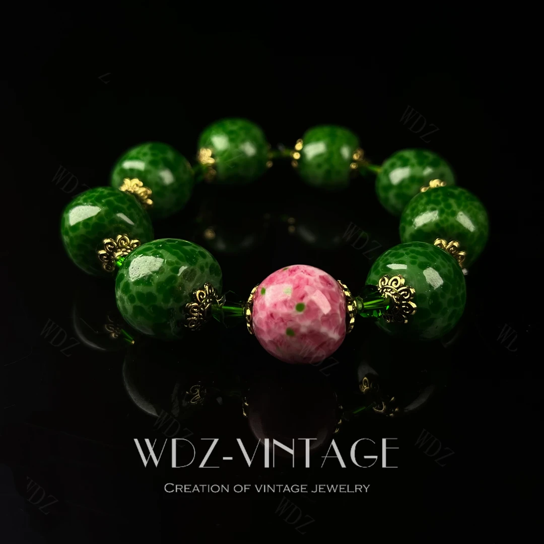 铜合金手链 断青丝--中古首饰饰品vintage手链绿色复古单圈国风