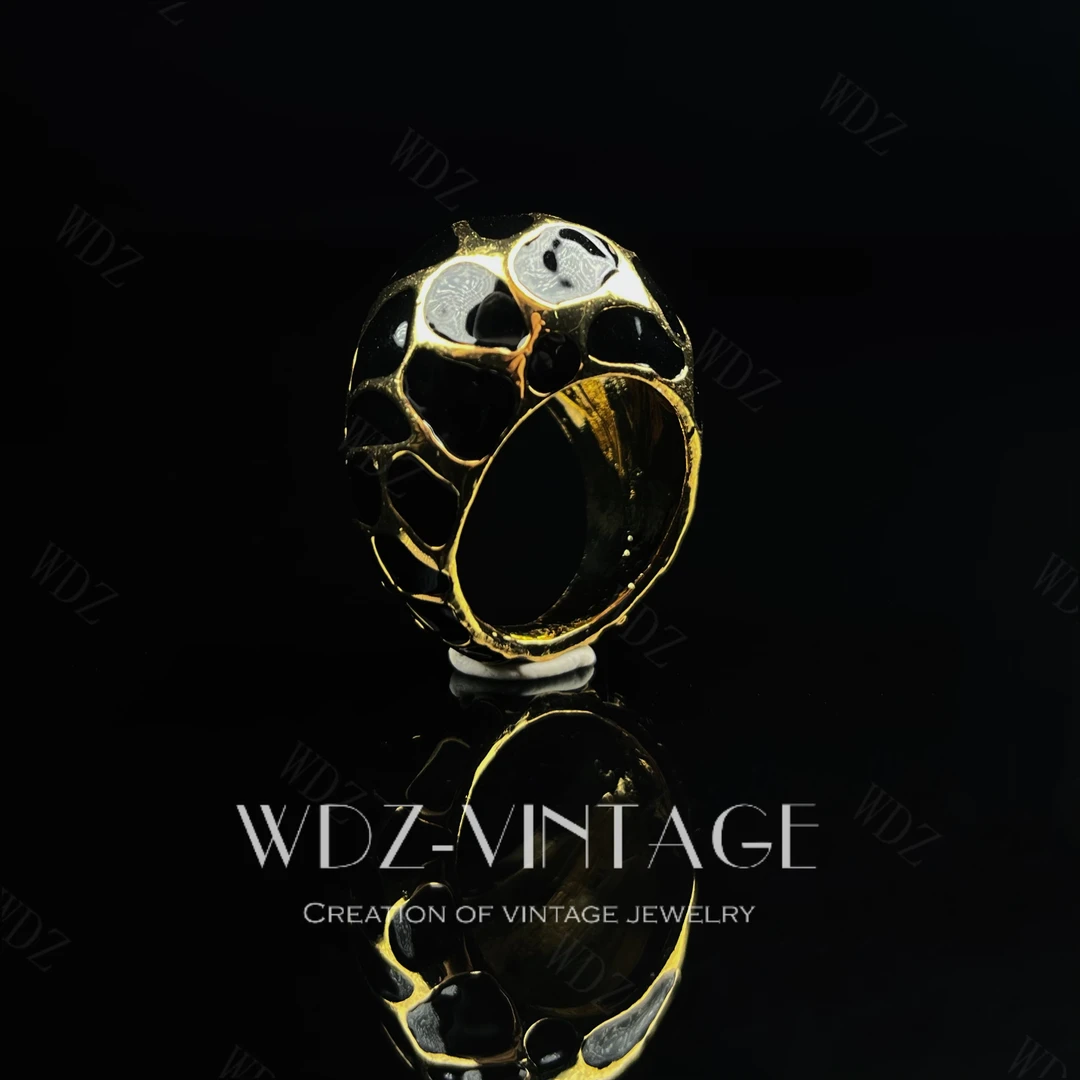 铜合金戒指 醉仙--中古vintage首饰饰品戒指耳饰豹纹轻奢复古黑色