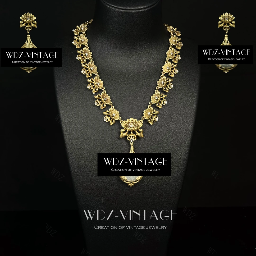 铜合金项链 如意套装-中古vintage首饰饰品项链耳饰耳环气质轻奢