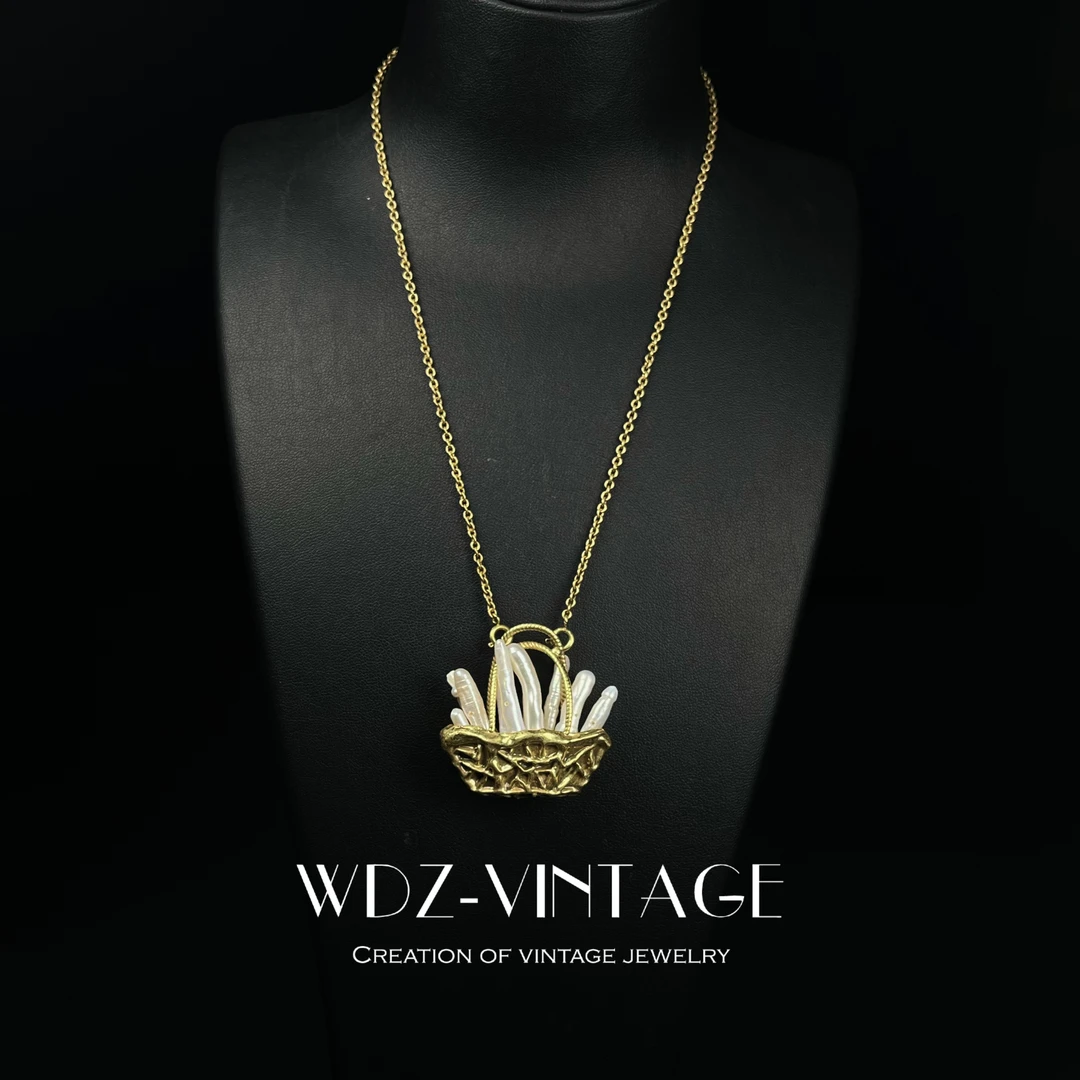 铜合金项链 聚宝盆-中古vintage首饰饰品项链轻奢优雅女