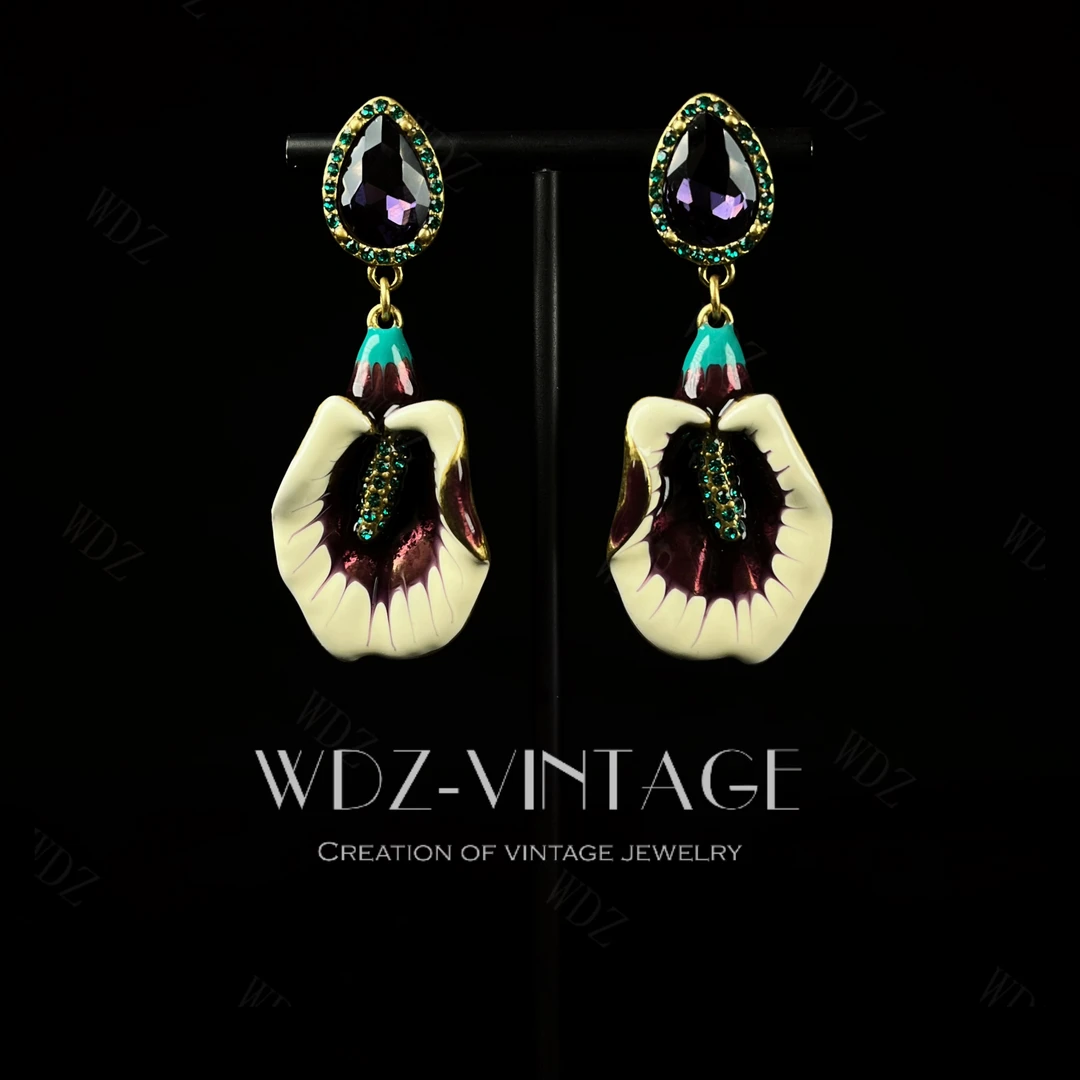 铜合金耳饰 爱花-中古vintage首饰饰品耳耳环优雅轻奢复古百搭