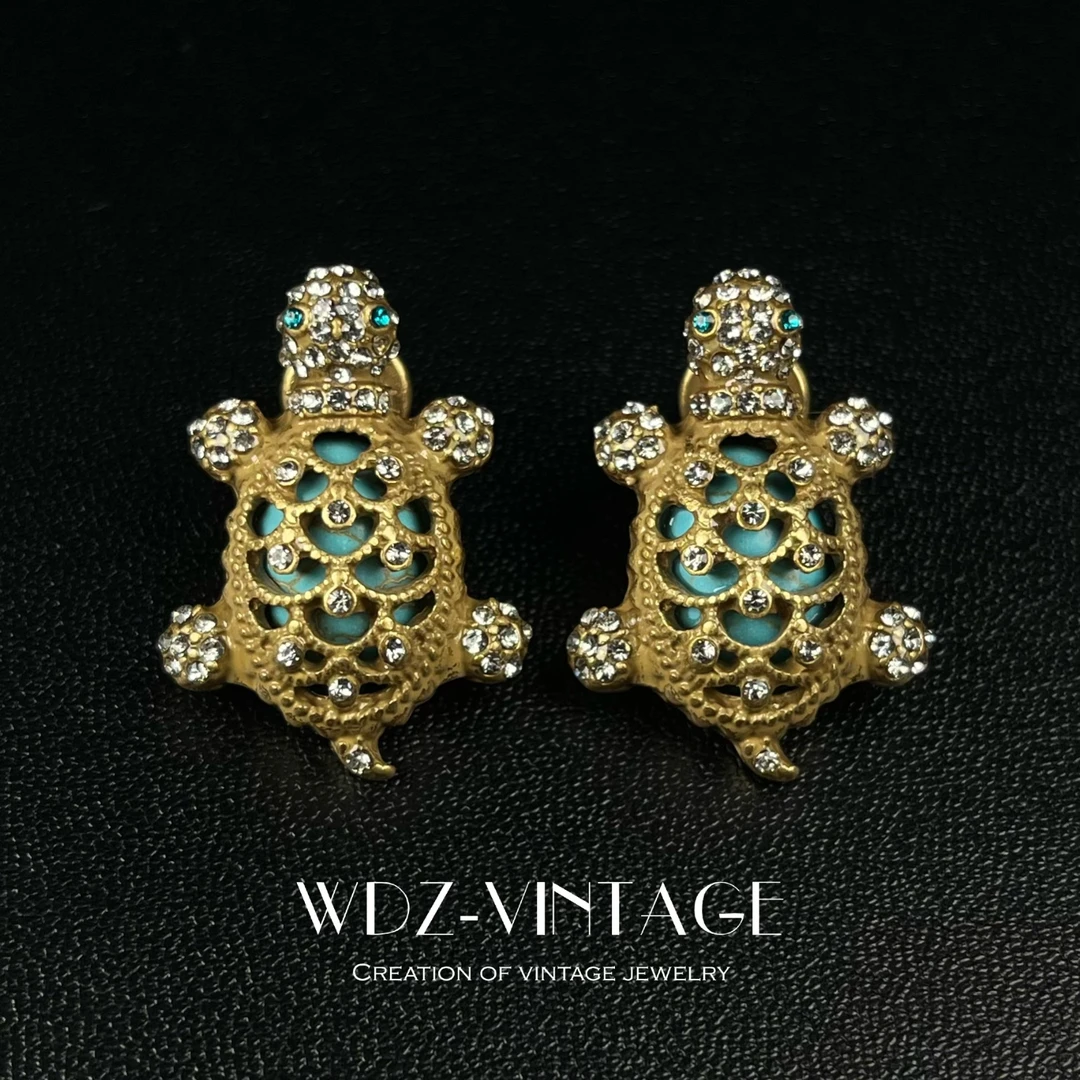 铜合金耳饰 小乌龟-中古vintage首饰饰品耳饰耳环气质轻奢女