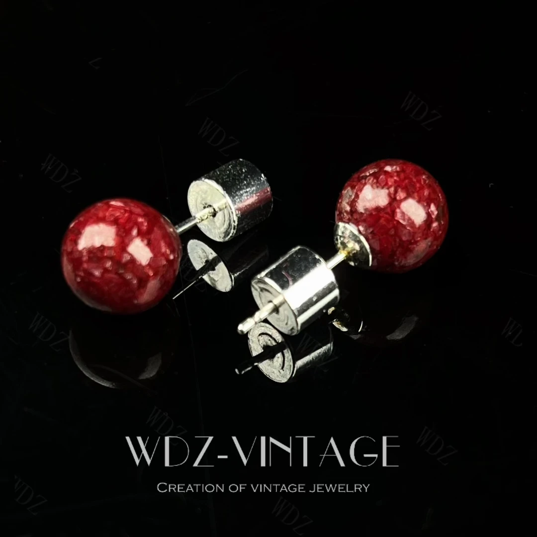 铜合金耳饰 红豆--中古vintage首饰饰品耳饰耳环优雅轻奢复古百搭