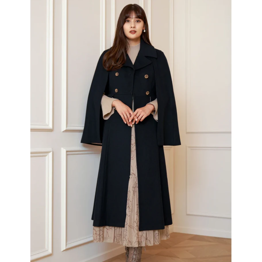 【强哥外贸】日单品牌  2way 娘娘 日系百搭斗篷式秋冬翻领显瘦外套