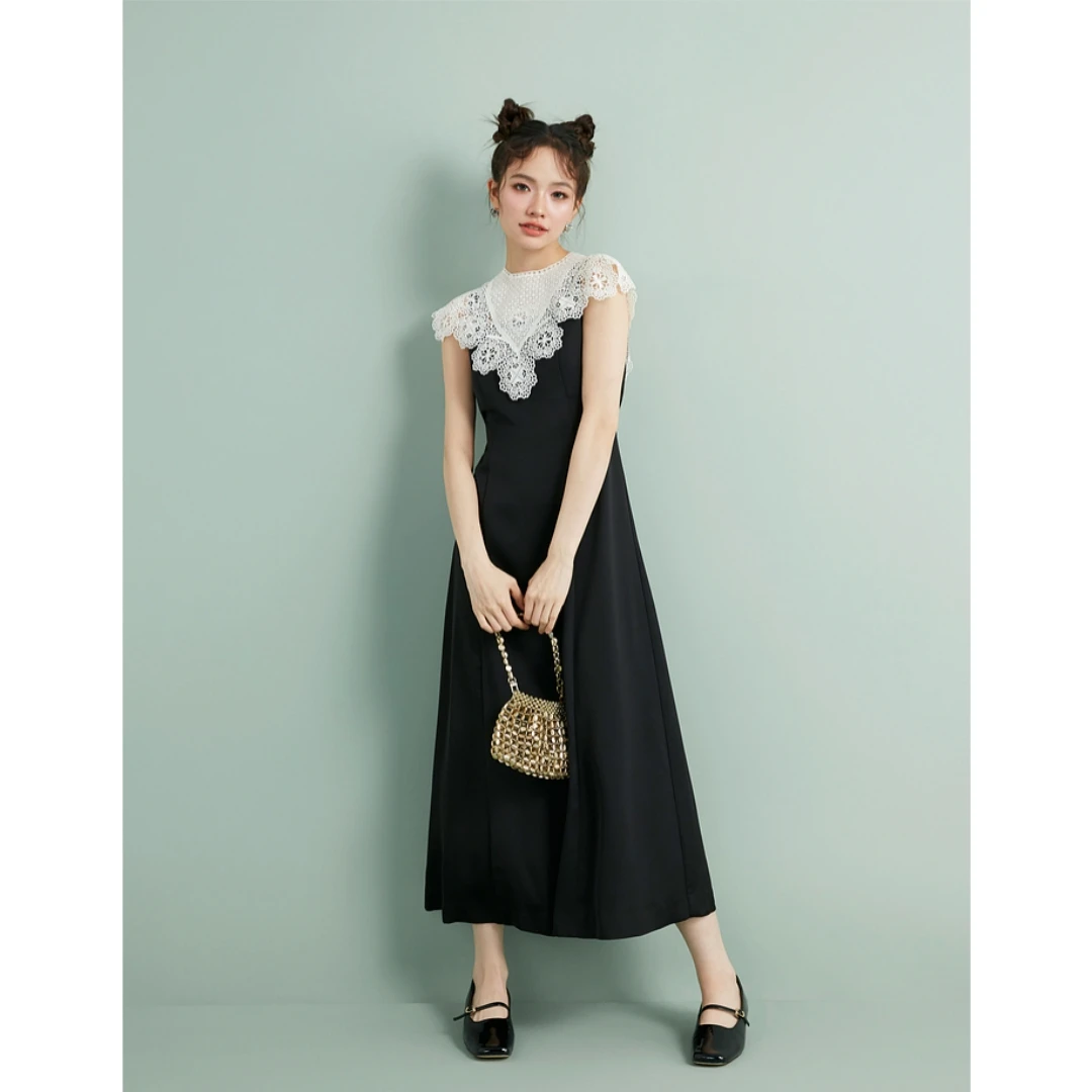 【强哥外贸】 杂志款 L 气质缎面修身连衣裙（无蕾丝披肩）