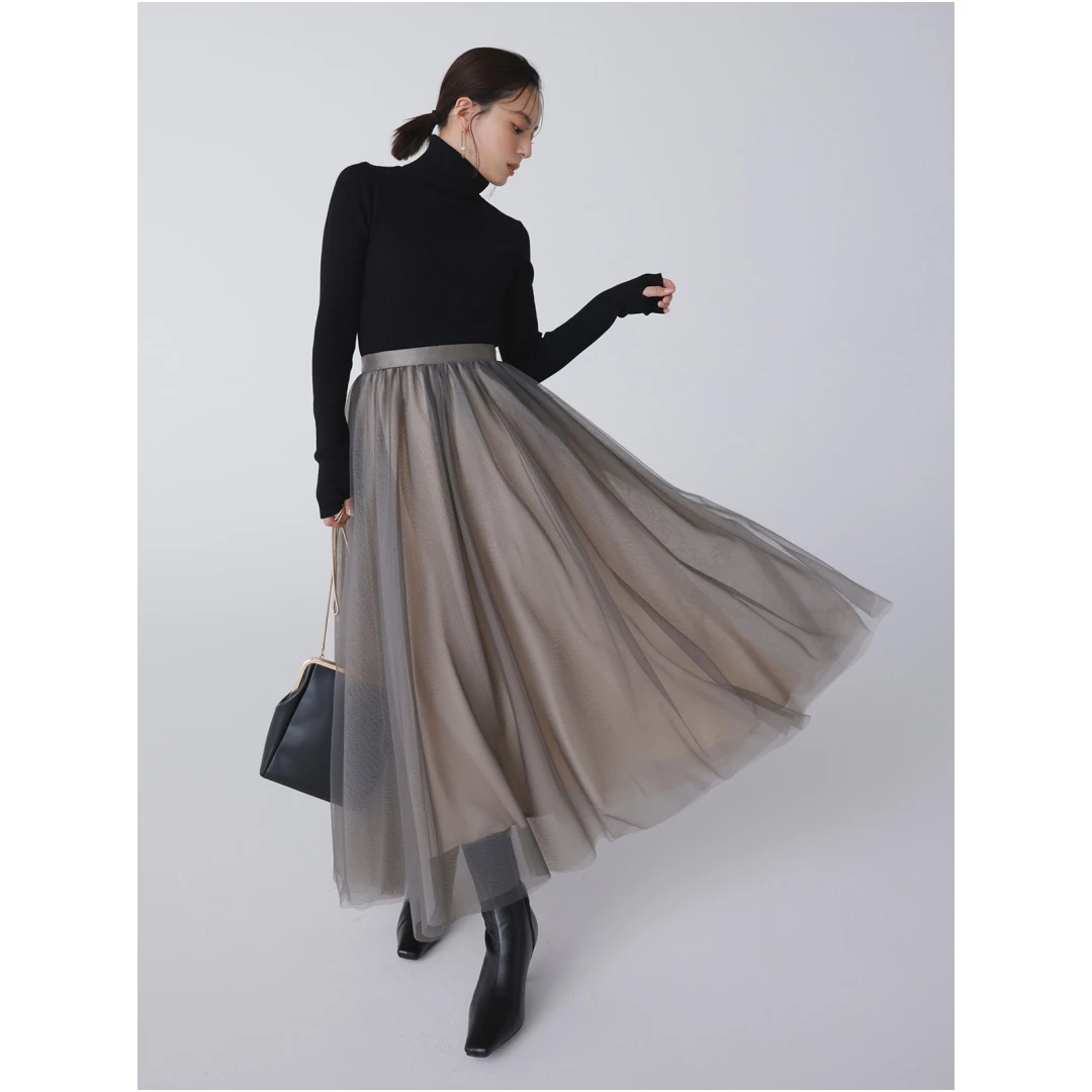 【胖虎家】 秋季新款 A 显瘦气质时尚百搭高腰薄纱半身裙