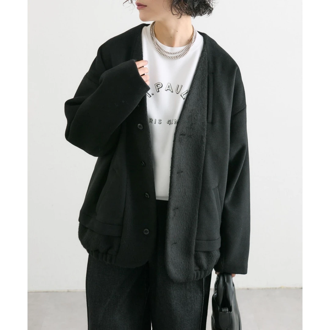 【胖虎家】 秋季新款 R 时尚百搭休闲优雅无领毛呢外套